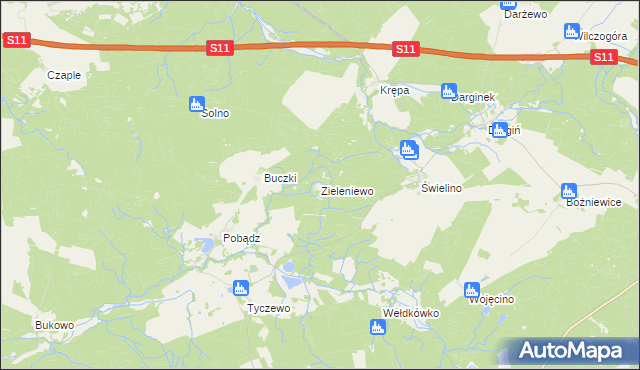 mapa Zieleniewo gmina Bobolice, Zieleniewo gmina Bobolice na mapie Targeo