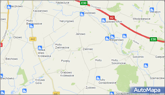 mapa Zieliniec gmina Kołaczkowo, Zieliniec gmina Kołaczkowo na mapie Targeo