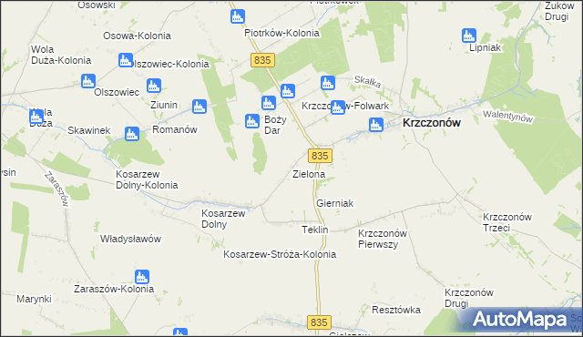 mapa Zielona gmina Krzczonów, Zielona gmina Krzczonów na mapie Targeo