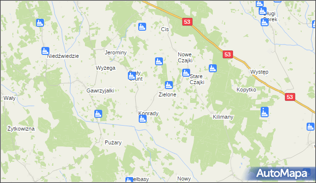 mapa Zielone gmina Świętajno, Zielone gmina Świętajno na mapie Targeo