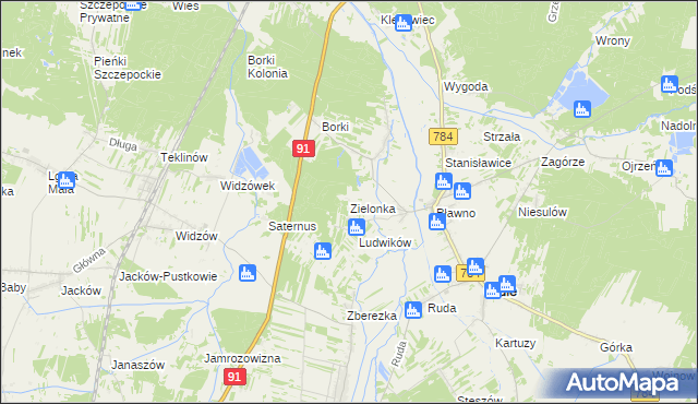 mapa Zielonka gmina Gidle, Zielonka gmina Gidle na mapie Targeo