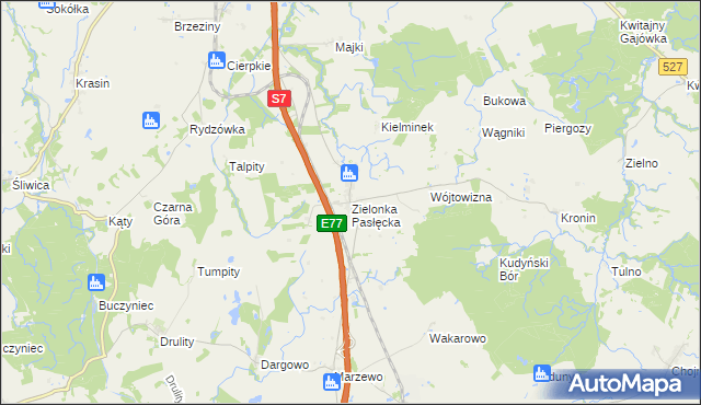 mapa Zielonka Pasłęcka, Zielonka Pasłęcka na mapie Targeo