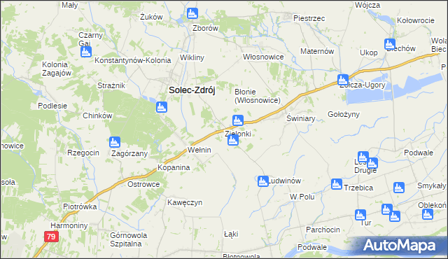 mapa Zielonki gmina Solec-Zdrój, Zielonki gmina Solec-Zdrój na mapie Targeo