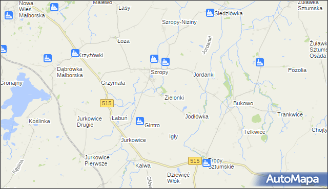 mapa Zielonki gmina Stary Targ, Zielonki gmina Stary Targ na mapie Targeo