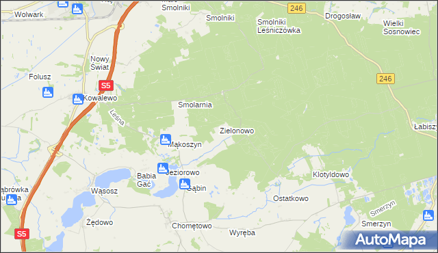 mapa Zielonowo gmina Szubin, Zielonowo gmina Szubin na mapie Targeo