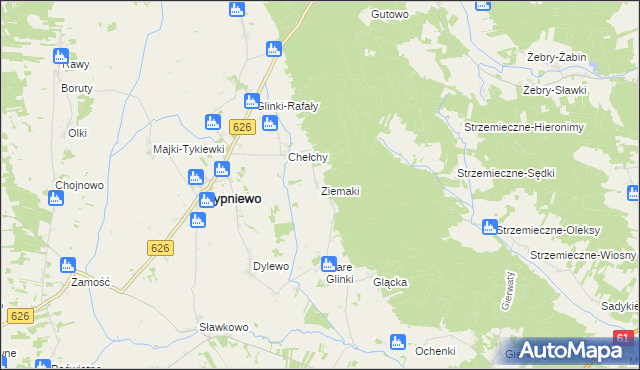 mapa Ziemaki gmina Sypniewo, Ziemaki gmina Sypniewo na mapie Targeo