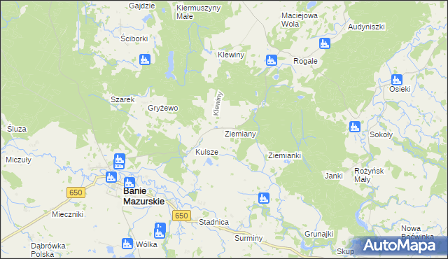 mapa Ziemiany gmina Banie Mazurskie, Ziemiany gmina Banie Mazurskie na mapie Targeo