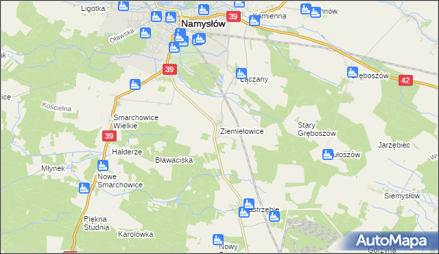 mapa Ziemiełowice, Ziemiełowice na mapie Targeo