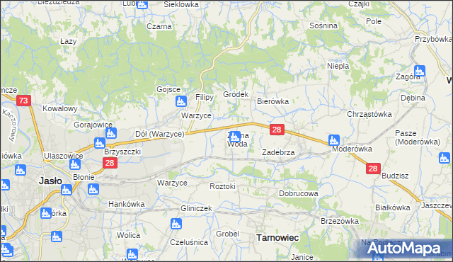 mapa Zimna Woda gmina Jasło, Zimna Woda gmina Jasło na mapie Targeo
