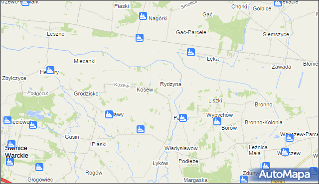 mapa Zimne gmina Świnice Warckie, Zimne gmina Świnice Warckie na mapie Targeo