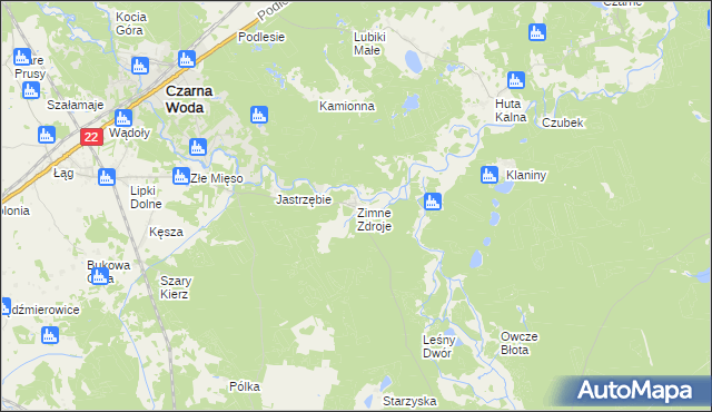 mapa Zimne Zdroje gmina Osieczna, Zimne Zdroje gmina Osieczna na mapie Targeo