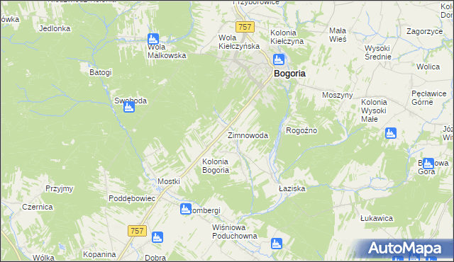 mapa Zimnowoda gmina Bogoria, Zimnowoda gmina Bogoria na mapie Targeo