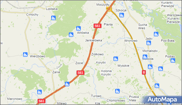 mapa Ziółkowo gmina Raczki, Ziółkowo gmina Raczki na mapie Targeo