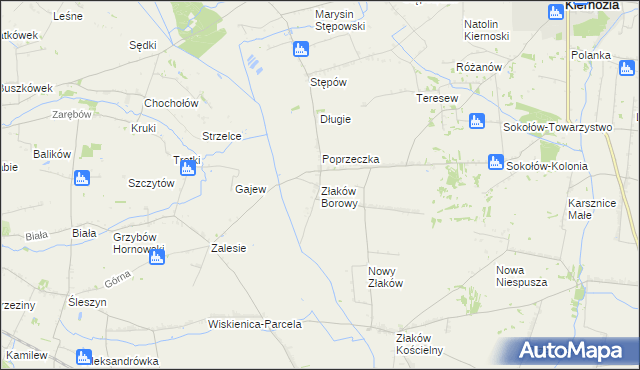 mapa Złaków Borowy, Złaków Borowy na mapie Targeo