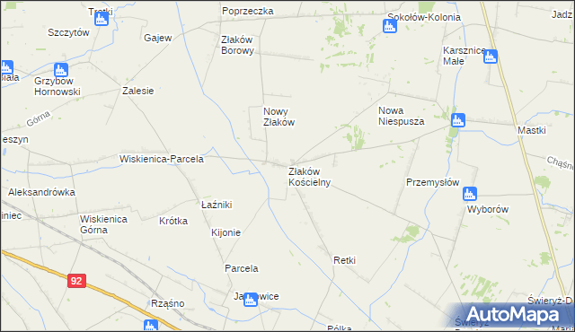 mapa Złaków Kościelny, Złaków Kościelny na mapie Targeo