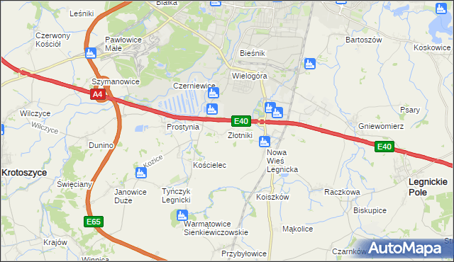 mapa Złotniki gmina Krotoszyce, Złotniki gmina Krotoszyce na mapie Targeo