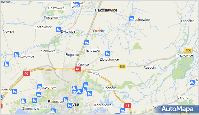 mapa Złotogłowice, Złotogłowice na mapie Targeo