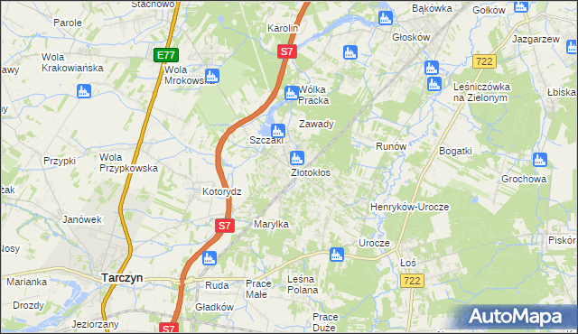 mapa Złotokłos, Złotokłos na mapie Targeo