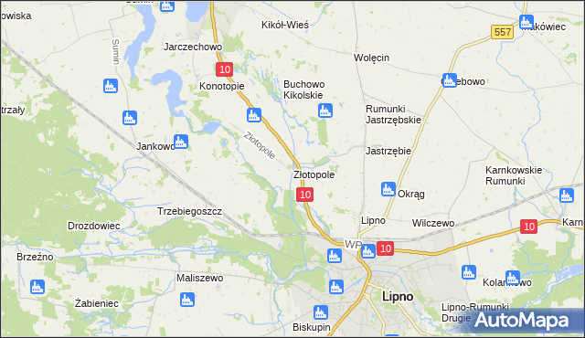 mapa Złotopole gmina Lipno, Złotopole gmina Lipno na mapie Targeo