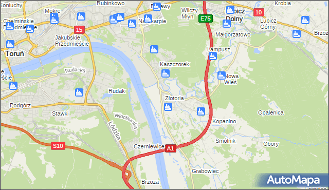 mapa Złotoria gmina Lubicz, Złotoria gmina Lubicz na mapie Targeo