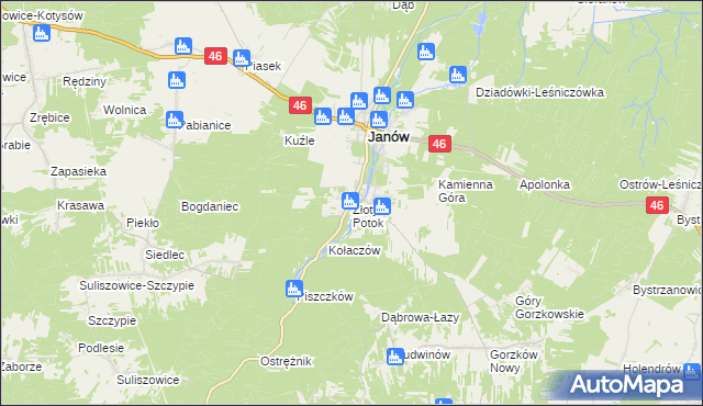 mapa Złoty Potok gmina Janów, Złoty Potok gmina Janów na mapie Targeo