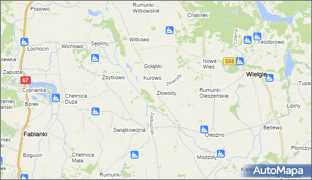 mapa Złowody, Złowody na mapie Targeo