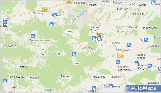 mapa Złożeniec, Złożeniec na mapie Targeo