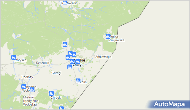 mapa Żmijowiska gmina Wielkie Oczy, Żmijowiska gmina Wielkie Oczy na mapie Targeo