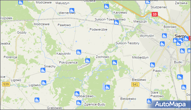 mapa Żochowo gmina Sierpc, Żochowo gmina Sierpc na mapie Targeo