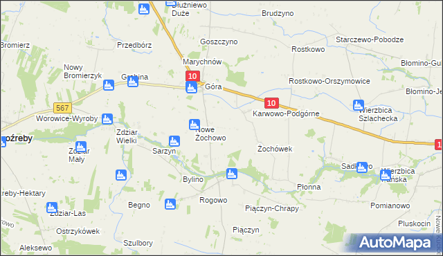 mapa Żochowo Stare, Żochowo Stare na mapie Targeo