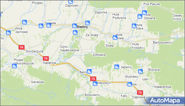 mapa Zofiówka gmina Bieliny, Zofiówka gmina Bieliny na mapie Targeo