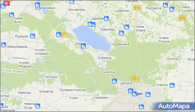 mapa Zofiówka gmina Łąck, Zofiówka gmina Łąck na mapie Targeo