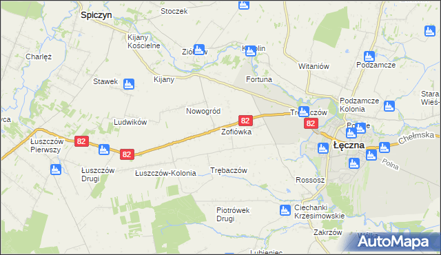 mapa Zofiówka gmina Łęczna, Zofiówka gmina Łęczna na mapie Targeo