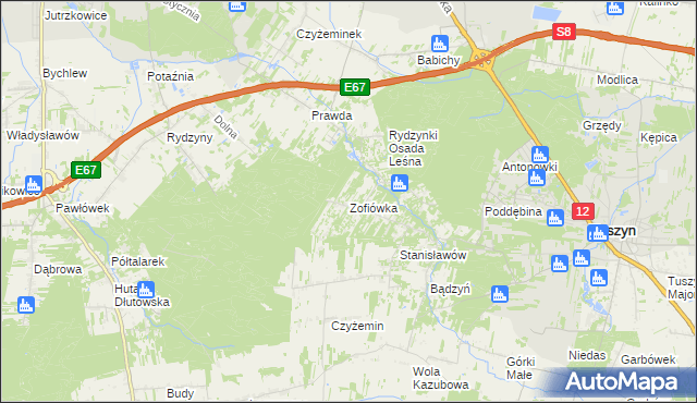 mapa Zofiówka gmina Tuszyn, Zofiówka gmina Tuszyn na mapie Targeo