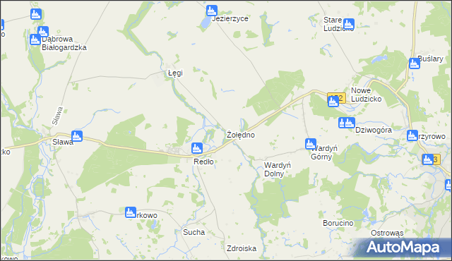 mapa Żołędno gmina Połczyn-Zdrój, Żołędno gmina Połczyn-Zdrój na mapie Targeo