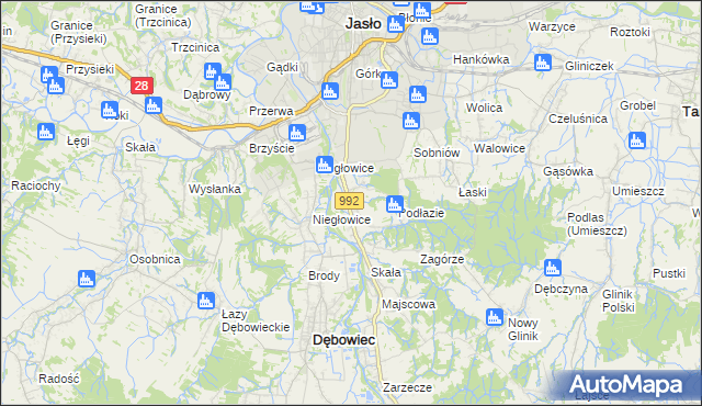 mapa Żółków gmina Jasło, Żółków gmina Jasło na mapie Targeo