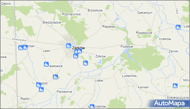 mapa Żółków gmina Żerków, Żółków gmina Żerków na mapie Targeo