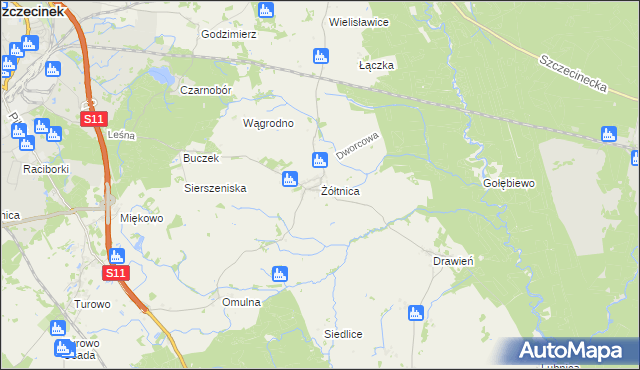 mapa Żółtnica, Żółtnica na mapie Targeo