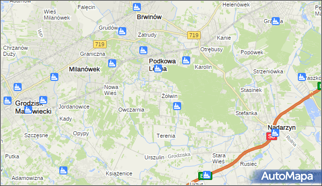 mapa Żółwin gmina Brwinów, Żółwin gmina Brwinów na mapie Targeo