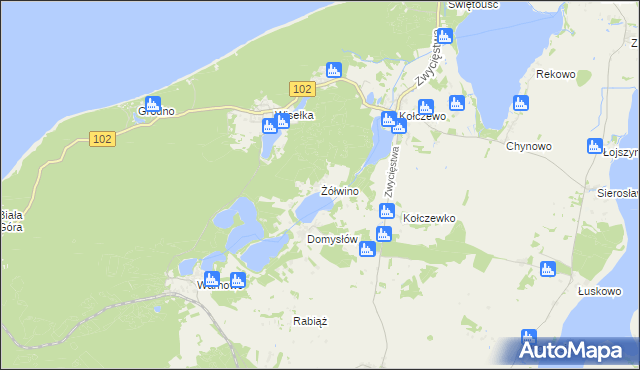 mapa Żółwino gmina Wolin, Żółwino gmina Wolin na mapie Targeo