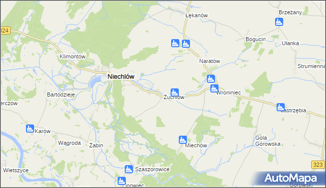 mapa Żuchlów, Żuchlów na mapie Targeo