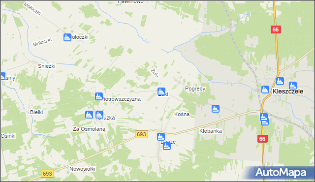 mapa Żuki gmina Kleszczele, Żuki gmina Kleszczele na mapie Targeo