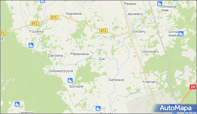 mapa Żuki gmina Sokółka, Żuki gmina Sokółka na mapie Targeo