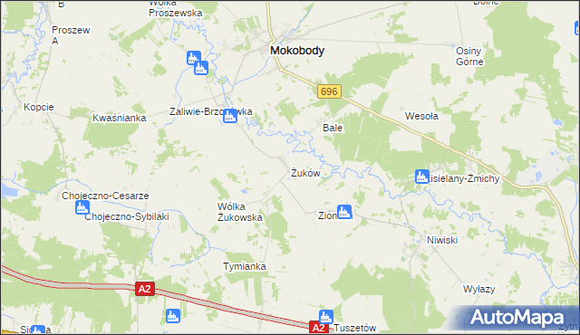mapa Żuków gmina Mokobody, Żuków gmina Mokobody na mapie Targeo