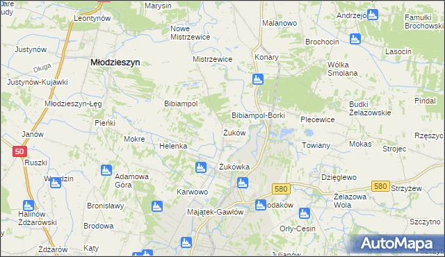 mapa Żuków gmina Sochaczew, Żuków gmina Sochaczew na mapie Targeo