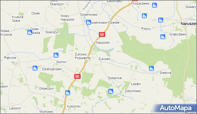 mapa Żukowo gmina Naruszewo, Żukowo gmina Naruszewo na mapie Targeo