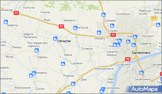 mapa Żurawica gmina Obrazów, Żurawica gmina Obrazów na mapie Targeo