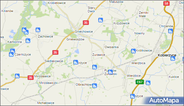 mapa Żurawice gmina Kobierzyce, Żurawice gmina Kobierzyce na mapie Targeo