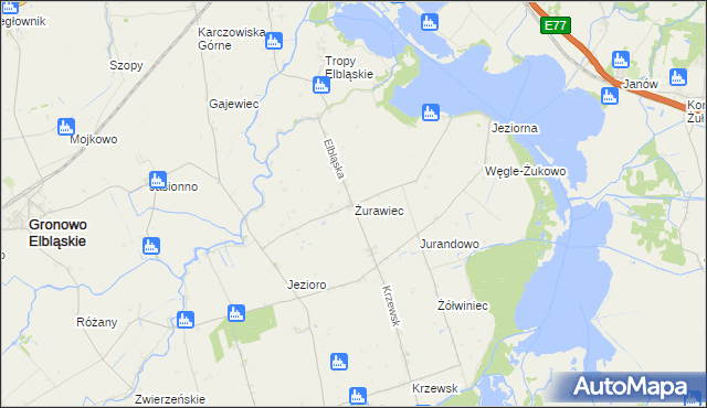 mapa Żurawiec gmina Markusy, Żurawiec gmina Markusy na mapie Targeo