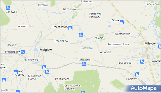 mapa Żurawniki gmina Mełgiew, Żurawniki gmina Mełgiew na mapie Targeo